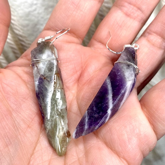 Amethyst Crystal Point Earrings - Picture 2 of 6